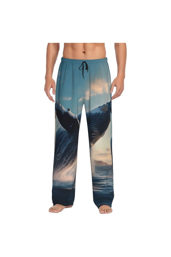Dancing Whale Pajama Pants Men, PJ Bottoms, Sleep & Lounge Pants-Large