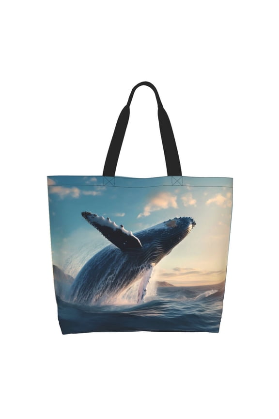 Dancing Whale Tote Bag for Women Large Capacity Shoulder Bag for College Work Travel Shopping