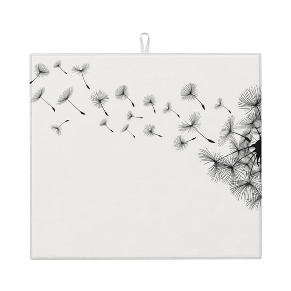 Naloa Dandelion Blowing In The Wind Dish Drying Mat for Kitchen Counter, Heat Resistant Drainer Mats, Absorbent Draining Mat,Dish Rack Pad,16"x18"