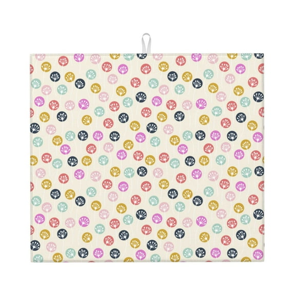 Naloa Dandelion Floral Dish Drying Mat for Kitchen Counter, Heat Resistant Drainer Mats, Absorbent Draining Mat,Dish Rack Pad,16"x18"