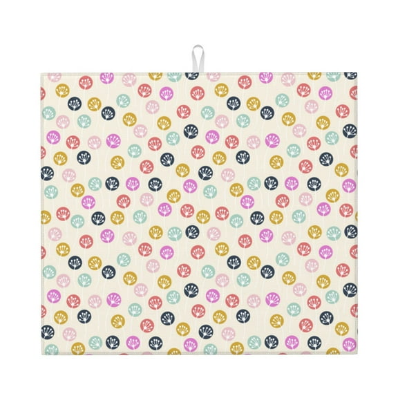Naloa Dandelion Floral Dish Drying Mat for Kitchen Counter, Heat Resistant Drainer Mats, Absorbent Draining Mat,Dish Rack Pad,16"x18"