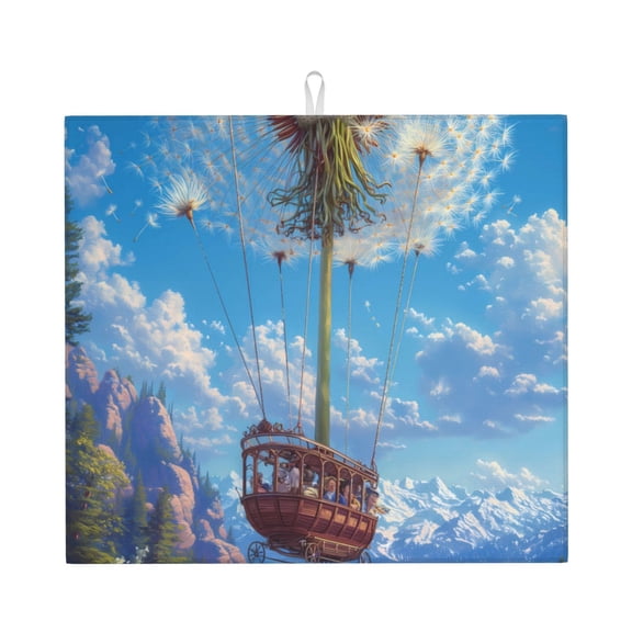 Naloa Dandelion Hot Air Balloon Dish Drying Mat for Kitchen Counter, Heat Resistant Drainer Mats, Absorbent Draining Mat,Dish Rack Pad,16"x18"