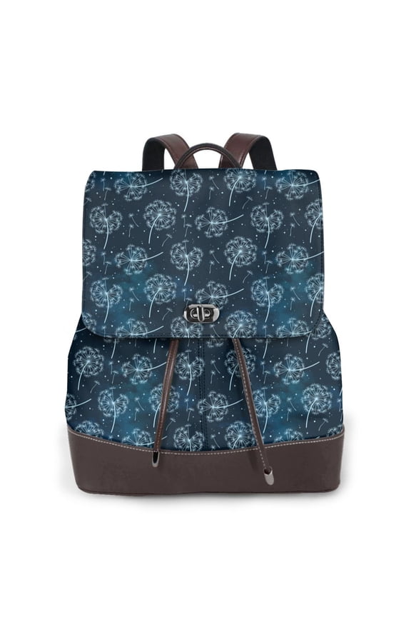 Naloa Dandelions Print Leather Backpack Purse for Women and Ladies,Shoulder Travel Daypacks Bags,Laptop Backpack for Women