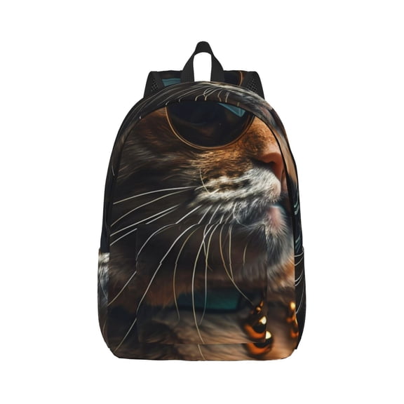 Naloa Dapper Cat in Sunglasses Canvas Backpack for Men Women Rucksack Casual Travel Daypack College Tote Satchel Bookbag for Teens-Small