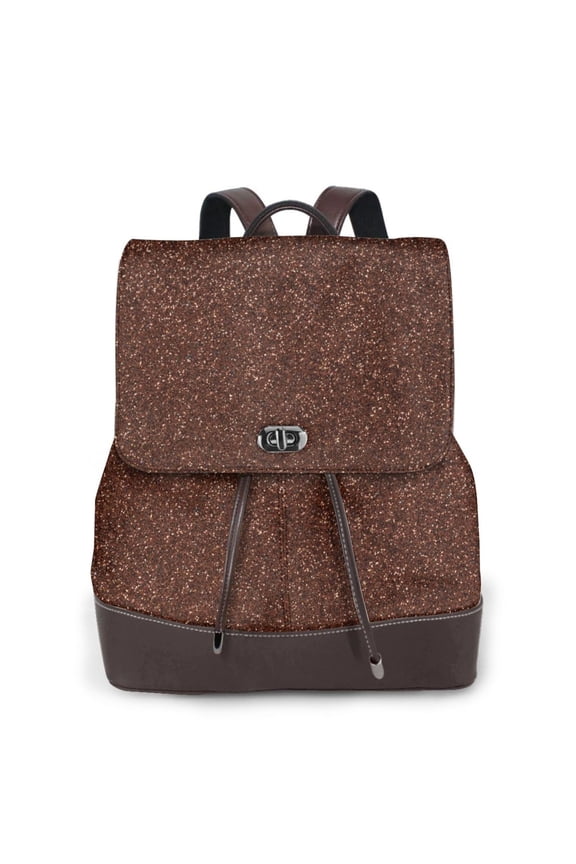 Dark Brown Glitter Print Women's Leather Backpack,Travel Laptop Backpack,Fashion Ladies Leather Backpack Bag for Travel,Leather Drawstring Daypack for Me