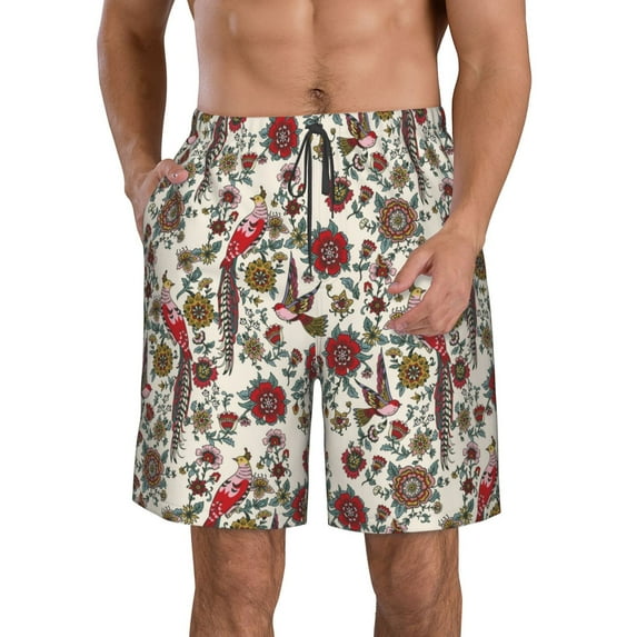 Naloa Dark Enchanted Flowers And Birds Men's Beach Shorts, Surfing shorts, Swim trunks, Quick Dry Swim Trunks for Surfing Beach Fun - 3X-Large