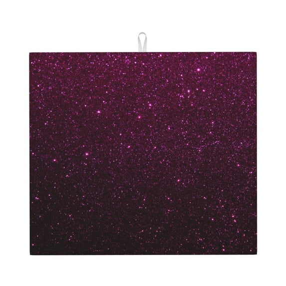 Naloa Dark Purple Glitter Dish Drying Mat for Kitchen Counter, Heat Resistant Drainer Mats, Absorbent Draining Mat,Dish Rack Pad,16"x18"
