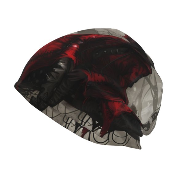 Naloa Dark Red Hooded Girl Beanie for Men Women Knitted Unisex Winter Hat Beanies Cap Knit Cuffed Beanies Hats