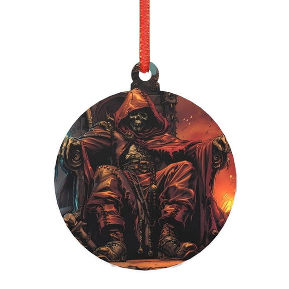 Naloa Dark Skull King Throne Acrylic Santa Tree Decorations Christmas Hanging Pendant for Christmas Winter New Year Party Hanging Decorations-Round Shape