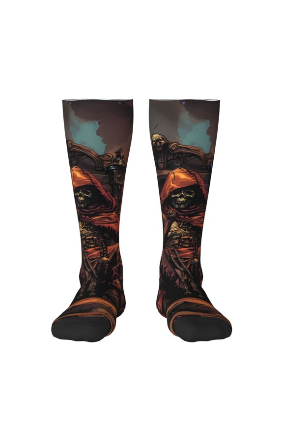 Dark Skull King Throne Knee Socks, High Socks Long Stretchy Sock Women Knee High Stocking, Long Socks for Women