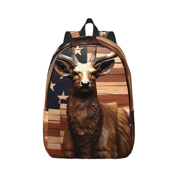 Naloa Deer American Flag Vintage Canvas Backpack for Men Women Rucksack Casual Travel Daypack College Tote Satchel Bookbag for Teens-Small