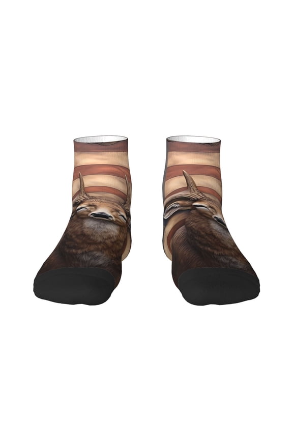 Deer American Flag Wall Ankle Socks for Women Non Slip Socks No Show Socks Classic Low Cut Casual Socks Casual Socks