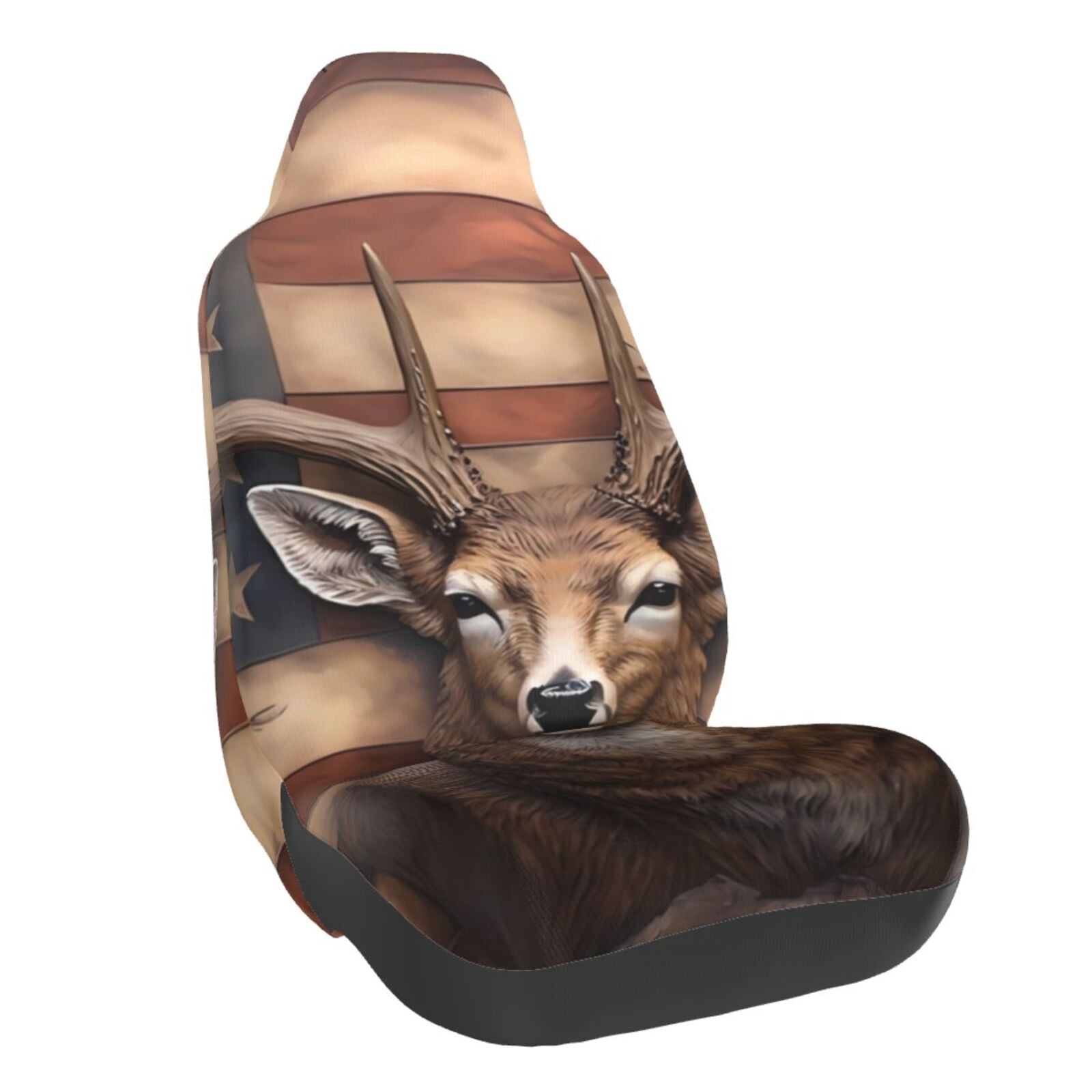 2 Piece Car Seat Covers Set American Flag Wood Deer Skull Oak Camo High Bucket Se.at