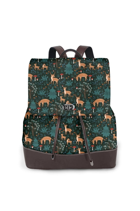 Naloa Deers In The Forest Print Leather Backpack Purse for Women and Ladies,Shoulder Travel Daypacks Bags,Laptop Backpack for Women