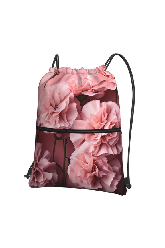 Delicate Pink Carnations Drawstring Backpack String Bag Cinch Water Resistant for Gym Shopping Sport Yoga