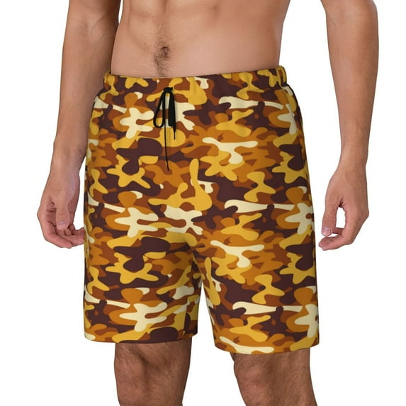 Naloa Desert Camouflage Print Men Swim Trunks with Compression Liner ,Board Shorts,Men's Swim Shorts with Drawstring and Elastic Waistband-Medium