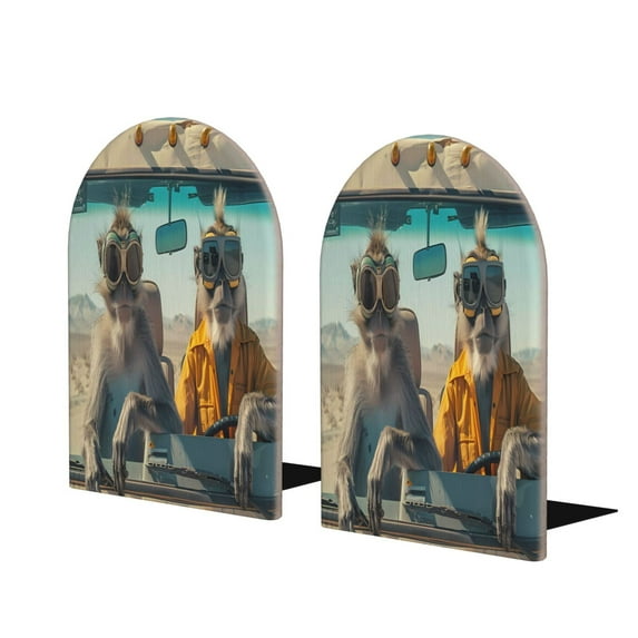 Naloa Desert Monkeys Drive 2 Pcs Bookend Large Capacity Office Book Ends for Home Office Library School Study Decoration