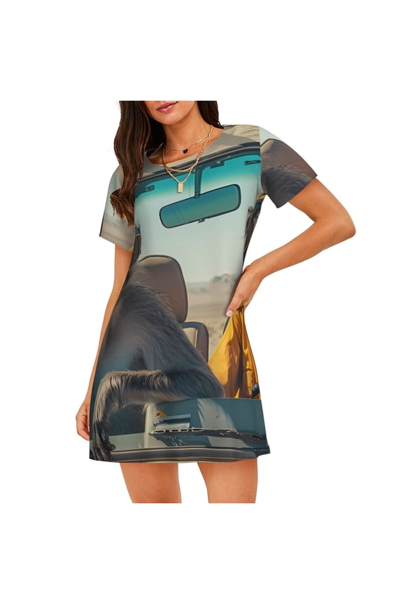 Desert Monkeys Drive Print Women Nightgowns,Womens Loungewear,Short Sleeve Sleepwear,Comfy Ladies Nightdress