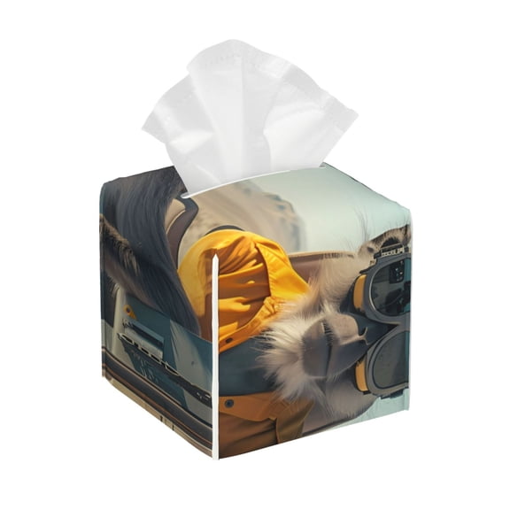 Naloa Desert Monkeys Drive Tissue Box Cover Leather Tissue Holder Square Facial Tissue Case for Bathroom, Vanity Countertop, Tabletop, Car