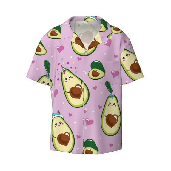 Naloa Different Avocados Men's Loose Fit Cuban Collar Short-Sleeve Shirt with Button-down and Chest Pocket for Everyday Wear Outings - XX-Large