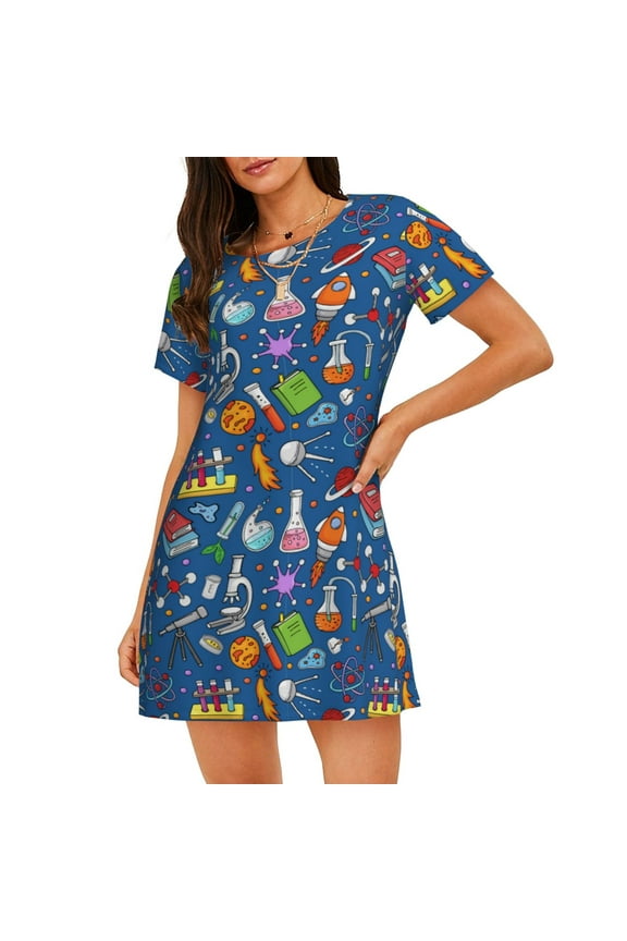 Different Chemical Things Print Women Nightgowns,Womens Loungewear,Short Sleeve Sleepwear,Comfy Ladies Nightdress