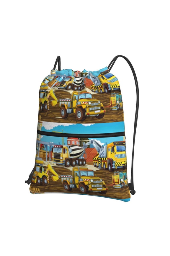 Different Construction Site Vehicles Drawstring Backpack String Bag Cinch Water Resistant for Gym Shopping Sport Yoga
