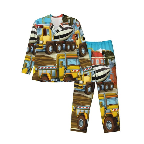 Naloa Different Construction Site Vehicles Men’s Pajamas Set - Long Sleeve Button Down Sleep Shirt and Pajama Bottoms Sleepwear Set-Medium