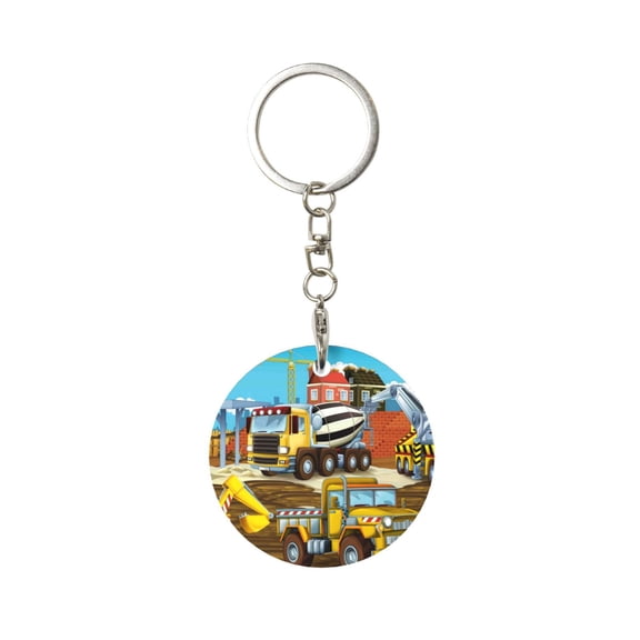 Naloa Different Construction Site Vehicles Print Round Keychain Keychain Key Ring, Key Tag, Key Chain Bulk for Gift Accessories (Round)