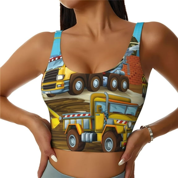 Naloa Different Construction Site Vehicles Sports Bras for Women, High Support Bra with Removable Pads, Comfortable - Small