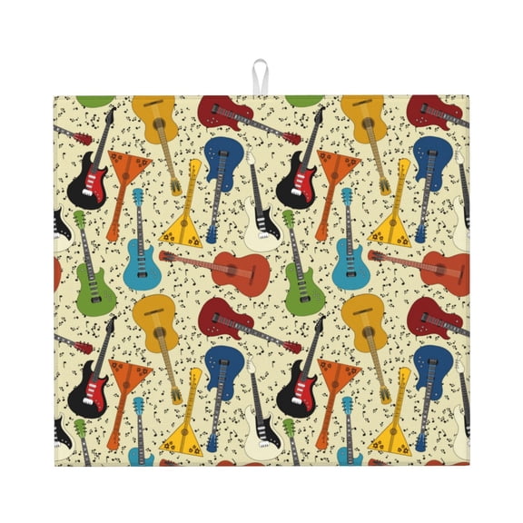 Naloa Different Kind Of Guitars Dish Drying Mat for Kitchen Counter, Heat Resistant Drainer Mats, Absorbent Draining Mat,Dish Rack Pad,16"x18"