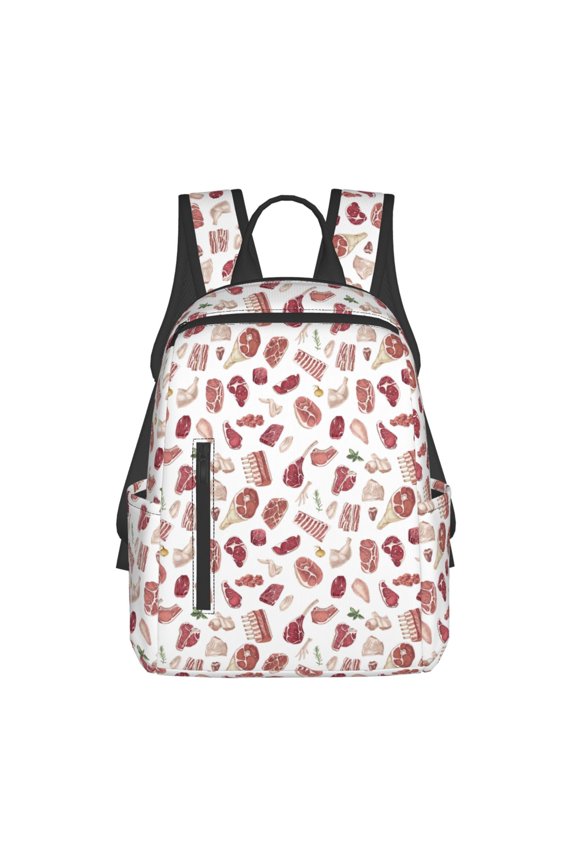 Different Meat Print Lightweight DayBackpack Suitable for school, work, shopping, travel, etc.