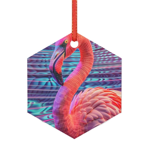 Naloa Digital Flamingo Vibrant Art Acrylic Santa Tree Decorations Christmas Hanging Pendant for Christmas Winter New Year Party Hanging Decorations-Hexagon