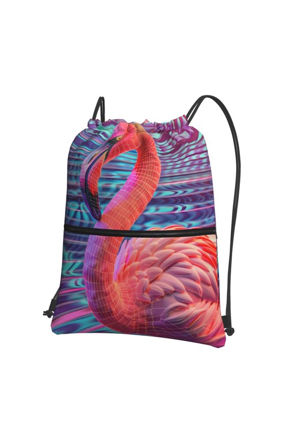 Digital Flamingo Vibrant Art Drawstring Backpack String Bag Cinch Water Resistant for Gym Shopping Sport Yoga