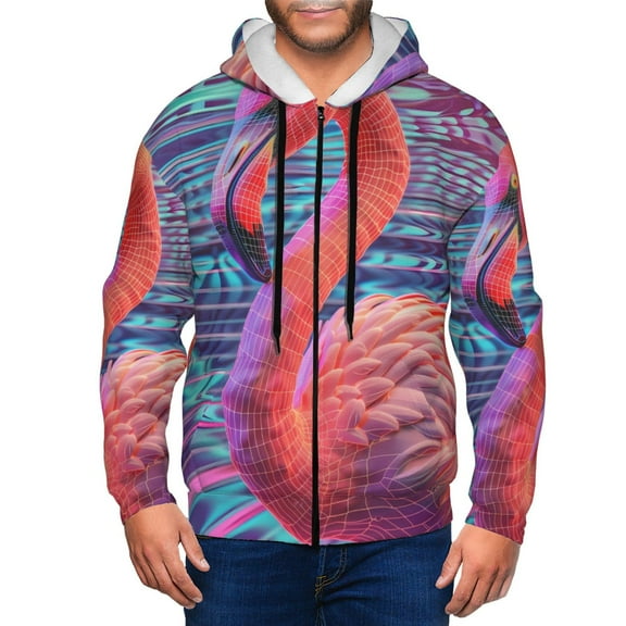 Naloa Digital Flamingo Vibrant Art Men’s Hoodies, Zip up Hoodie, Sweatshirts,Hoodies for Men Sizes S-3XL-Large