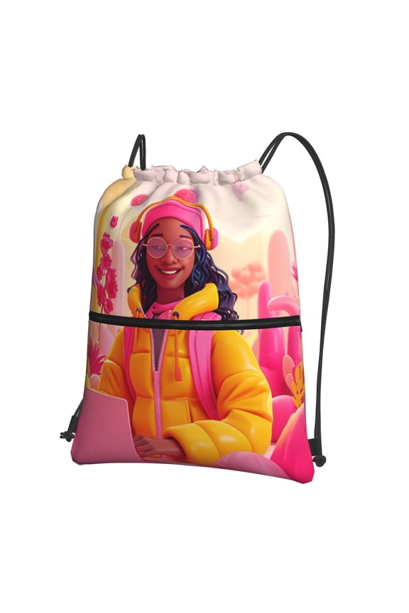 Digital Nomad Pink Landscape Drawstring Backpack String Bag Cinch Water Resistant for Gym Shopping Sport Yoga