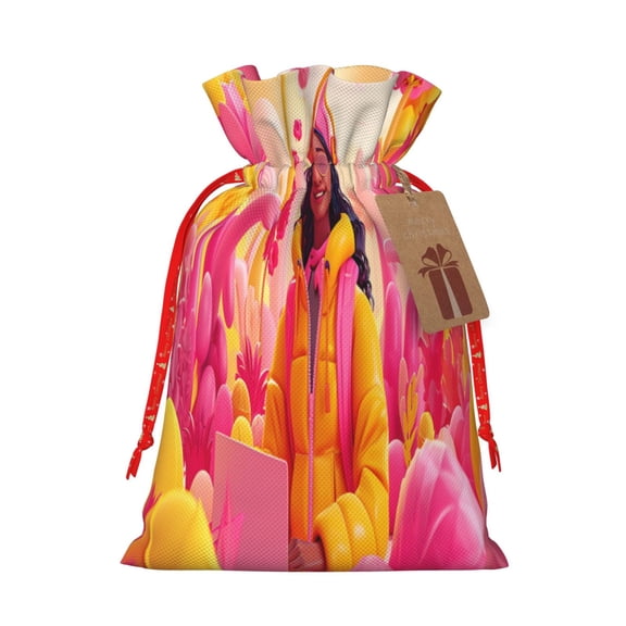 Naloa Digital Nomad Pink Landscape Drawstring Christmas Bags, 3D Xmas Gift Bags, Christmas Wrapping Bags, Xmas Goodie Bags, Treat Pouch Bags, Party Favor Bags-