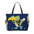 thumbnail image 1 of Naloa Dino Playing Roller Skate Large Capacity Beach Bag, Waterproof Sandproof Beach Swim Pool Bag Tote Bag for Women, 1 of 7