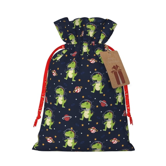 Naloa Dinosaur Astronaut Drawstring Christmas Bags, 3D Xmas Gift Bags, Christmas Wrapping Bags, Xmas Goodie Bags, Treat Pouch Bags, Party Favor Bags-Medium