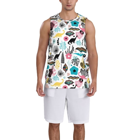 Naloa Dinosaur Basketball Jersey Reversible Men's Mesh Athletic Sports Shirts Training Practice S-4XLMedium