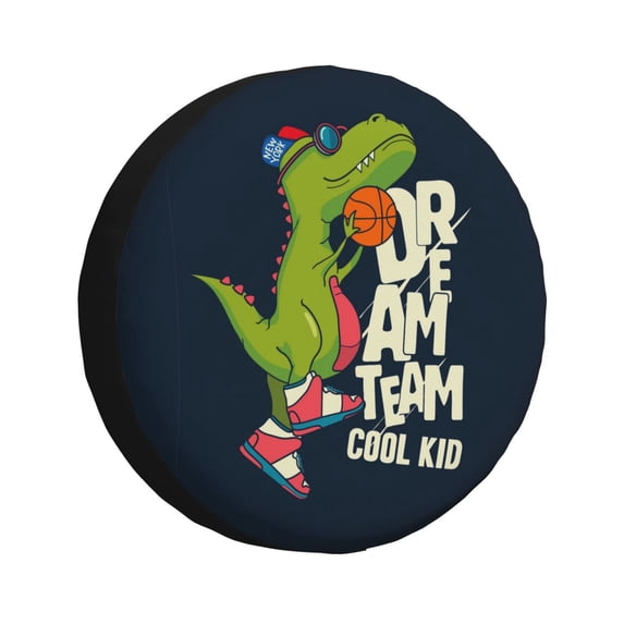 Naloa Dinosaur Basketball Player PVC Leather Spare Tire Wheel Cover for Car Truck SUV Camper Trailer Universal Fit many size15 inch
