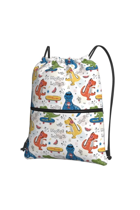 Dinosaur Drawstring Backpack String Bag Cinch Water Resistant for Gym Shopping Sport Yoga