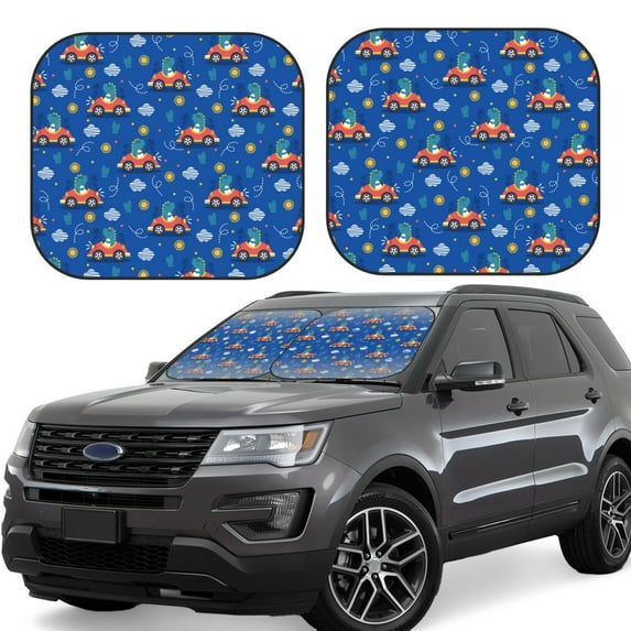 Naloa Dinosaur Driving 2 Piece Foldable Car Sun Shades, Car Windshield Sunshade, Front Window Sunshade for Car, Truck, SUV - Large