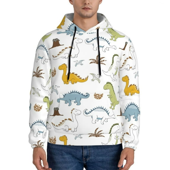 Naloa Dinosaur Men's Casual Hooded Collar Drawstring Hoodies Pullover Sweatshirts Casual Long Sleeve Shirts-Large