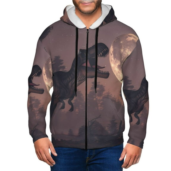 Naloa Dinosaur Moonlit Forest Men’s Hoodies, Zip up Hoodie, Sweatshirts,Hoodies for Men Sizes S-3XL-Large