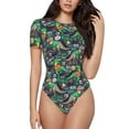 thumbnail image 1 of Naloa Dinosaur Plays Soccer Women's Short-Sleeved Onesie, One-Piece Swimsuit for Parties, dates, clubs - Large, 1 of 9