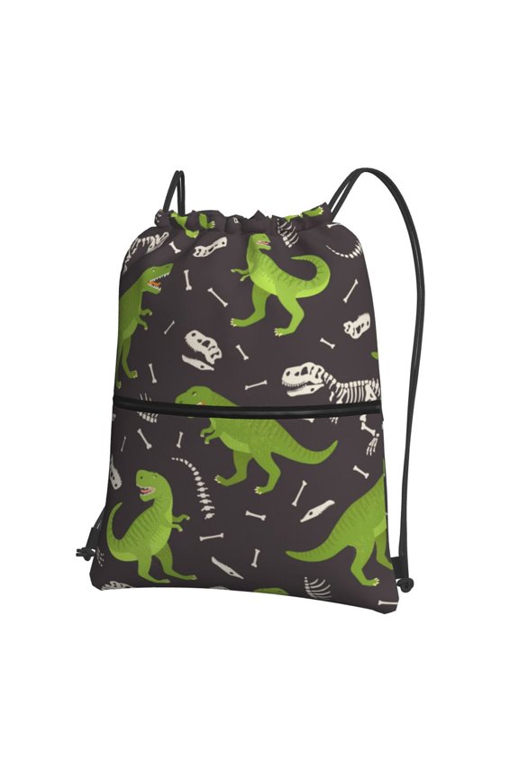 Dinosaur Skeleton Drawstring Backpack String Bag Cinch Water Resistant for Gym Shopping Sport Yoga
