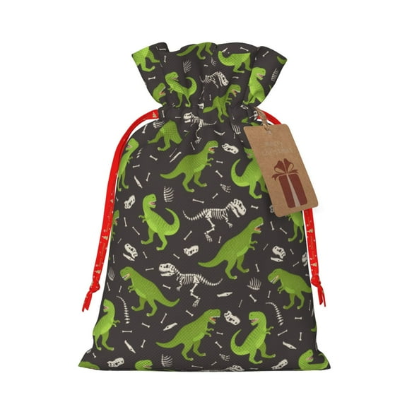 Naloa Dinosaur Skeleton Drawstring Christmas Bags, 3D Xmas Gift Bags, Christmas Wrapping Bags, Xmas Goodie Bags, Treat Pouch Bags, Party Favor Bags-Medium