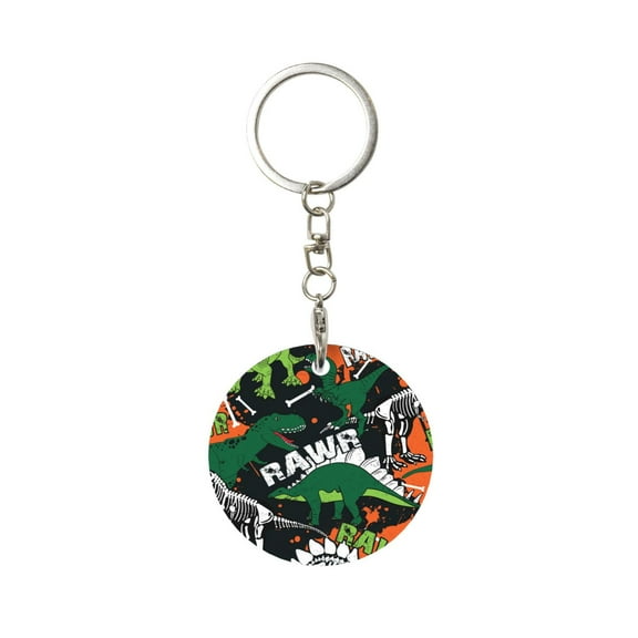 Naloa Dinosaur Skeleton Print Round Keychain Keychain Key Ring, Key Tag, Key Chain Bulk for Gift Accessories (Round)
