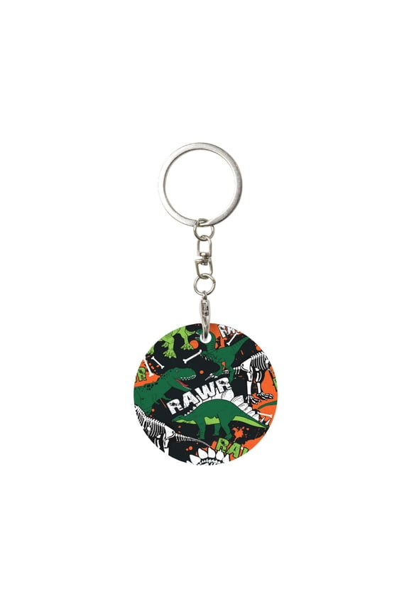 Dinosaur Skeleton Print Round Keychain Keychain Key Ring, Key Tag, Key Chain Bulk for Gift Accessories (Round)