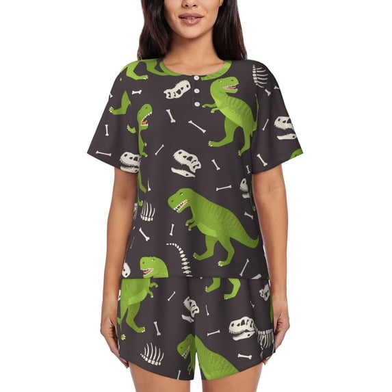 Naloa Dinosaur Skeleton Women's Short-Sleeved Pajama Set, Loungewear, Summer pajamas, Breathable Cozy - XX-Large
